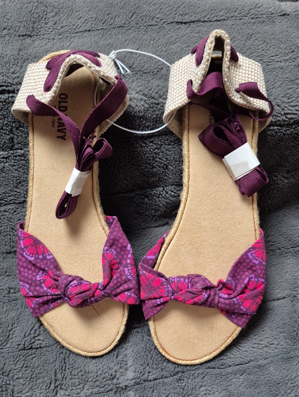 Purple Knot-Front Ankle Tie Espadrille Sandals From Old Navy, Size 8, New!